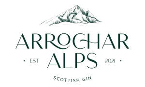 Logo for Arrochar Alps Scottish Gin using that same wording. Also reads 'EST 2021'.